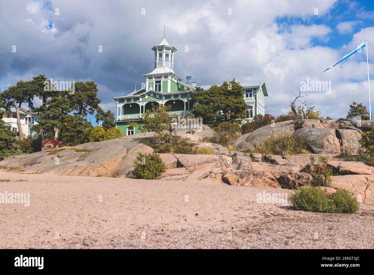 View of Hanko town coast, Hango, Finland, with beach and coastal