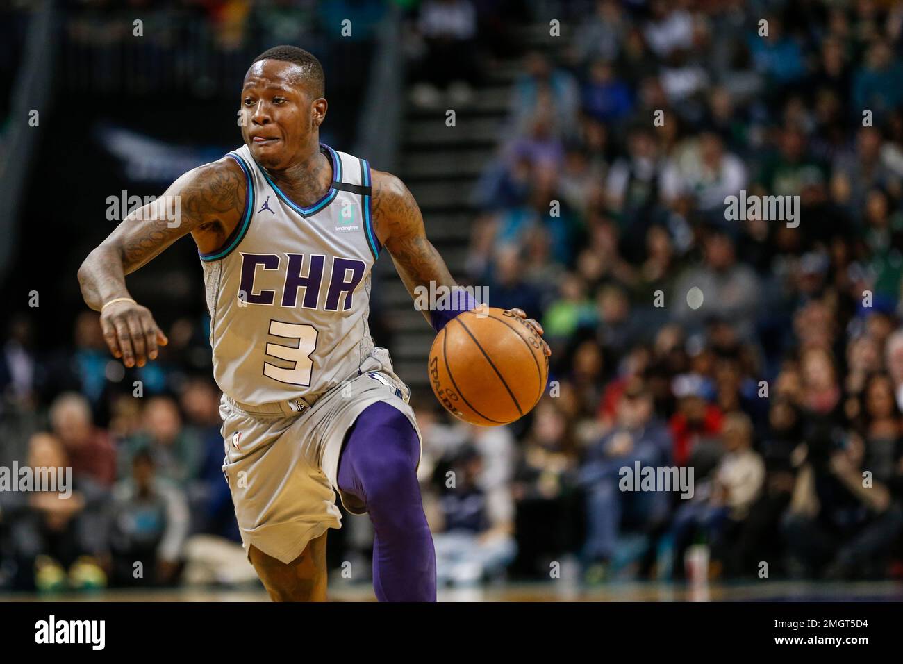Charlotte Hornets guard Terry Rozier brings the ball up court against ...