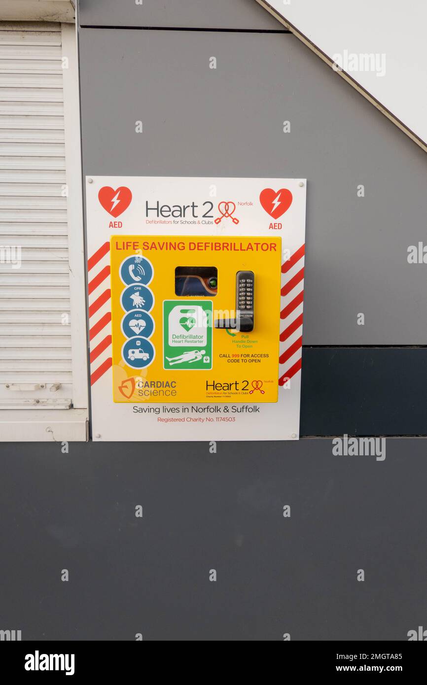 Defibrillator with access code to open on Great Yarmouth sea from