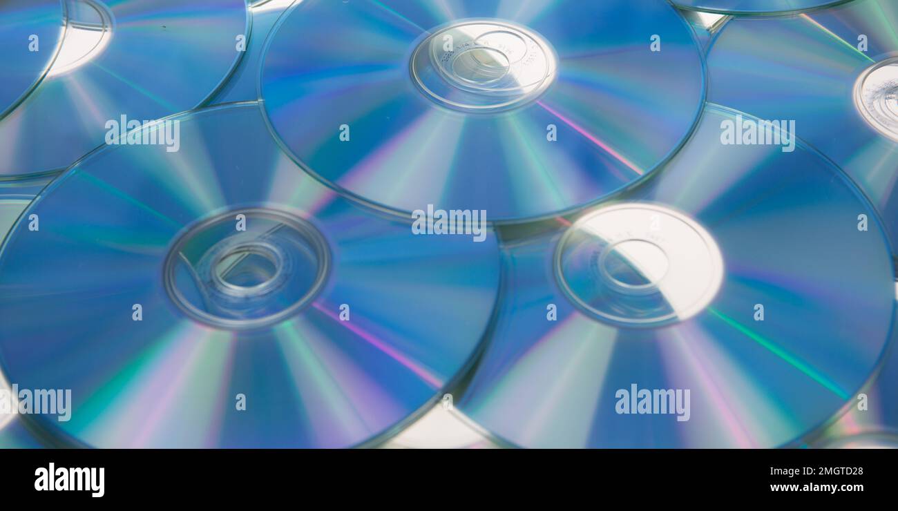 many compact disc blue dvd discs Cd or dvd background Stock Photo