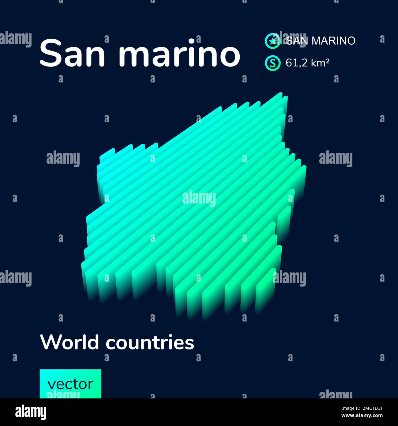 San Marino map. Stylized isometric neon striped vector 3d map. Map of ...