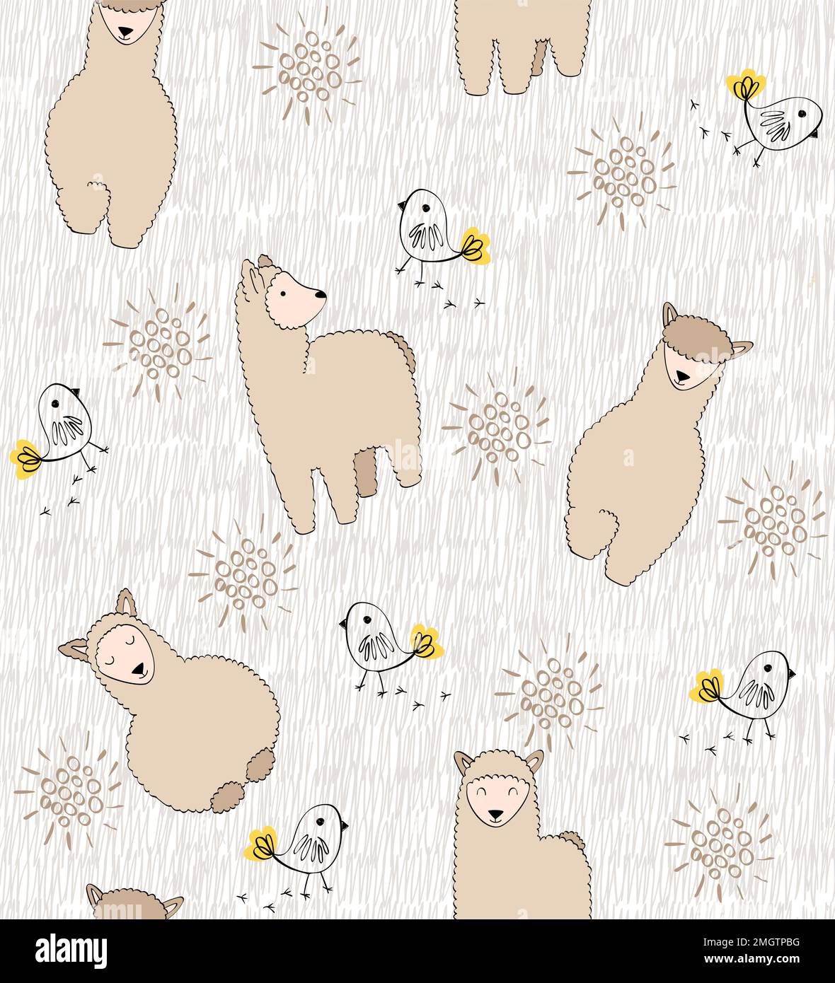 hand drawn vector seamless pattern with llamas Stock Vector Image & Art ...