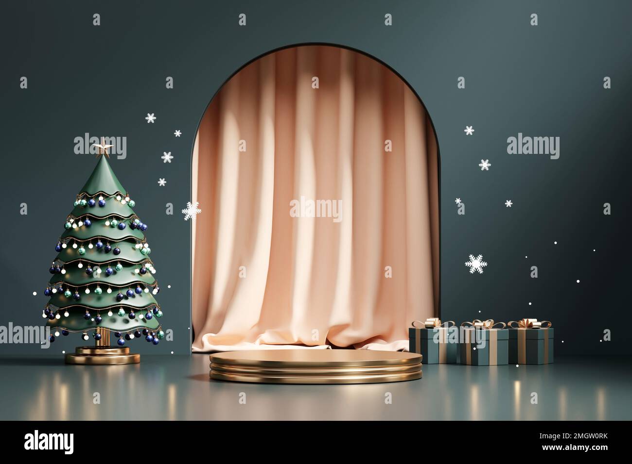 Luxury Merry Christmas product display podium with pine tree and ...