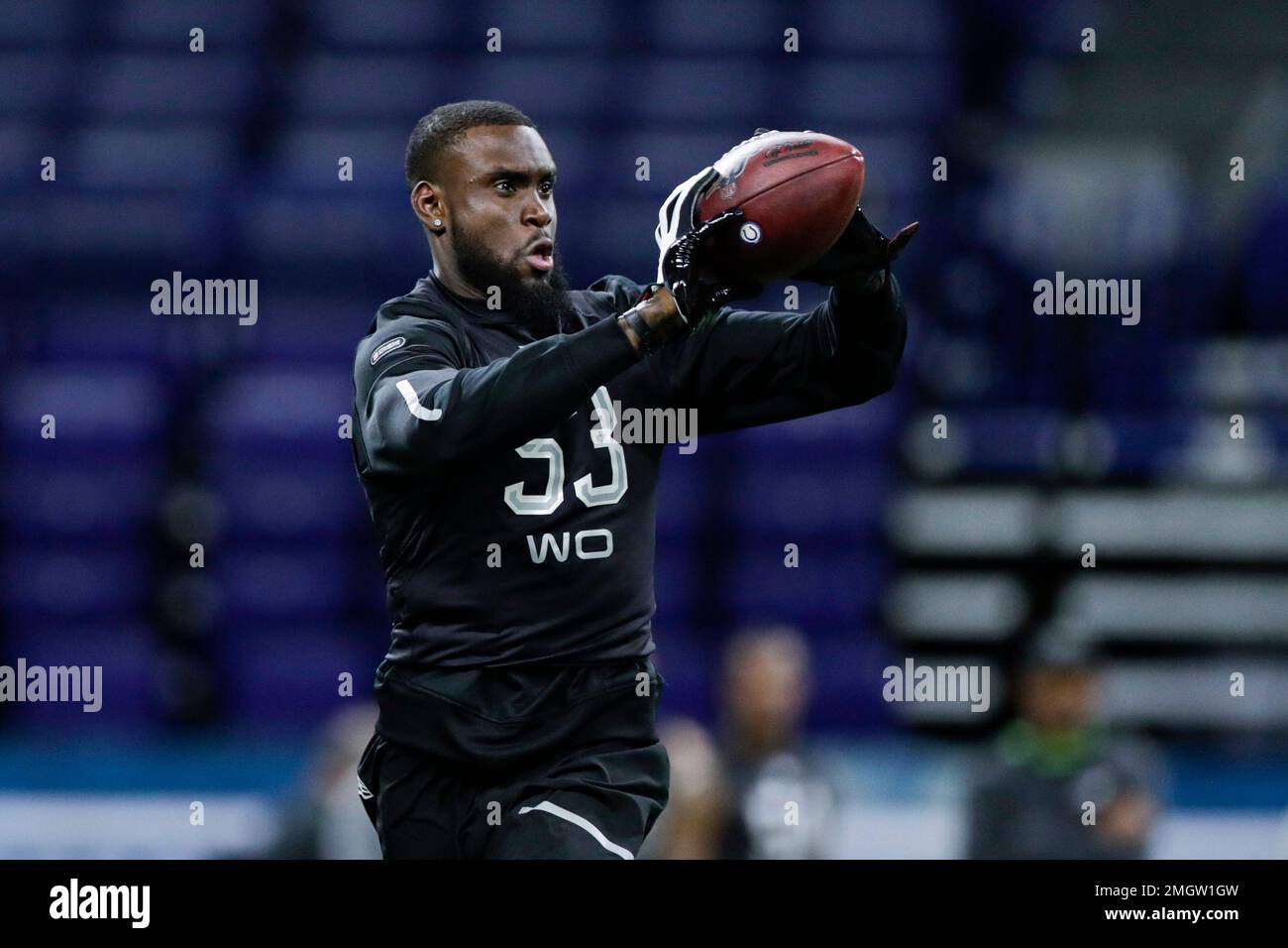 Ohio State wide receiver Ben Victor runs a drill at the NFL football