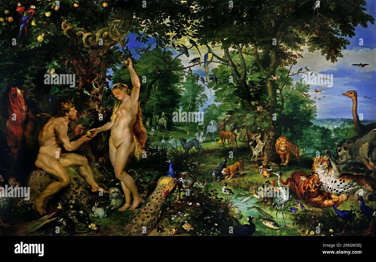 The earthly paradise with the fall of Adam and Eve 1615 Jan Brueghel the Elder & Peter Paul Rubens Belgian, Belgium, Flemish, Stock Photo