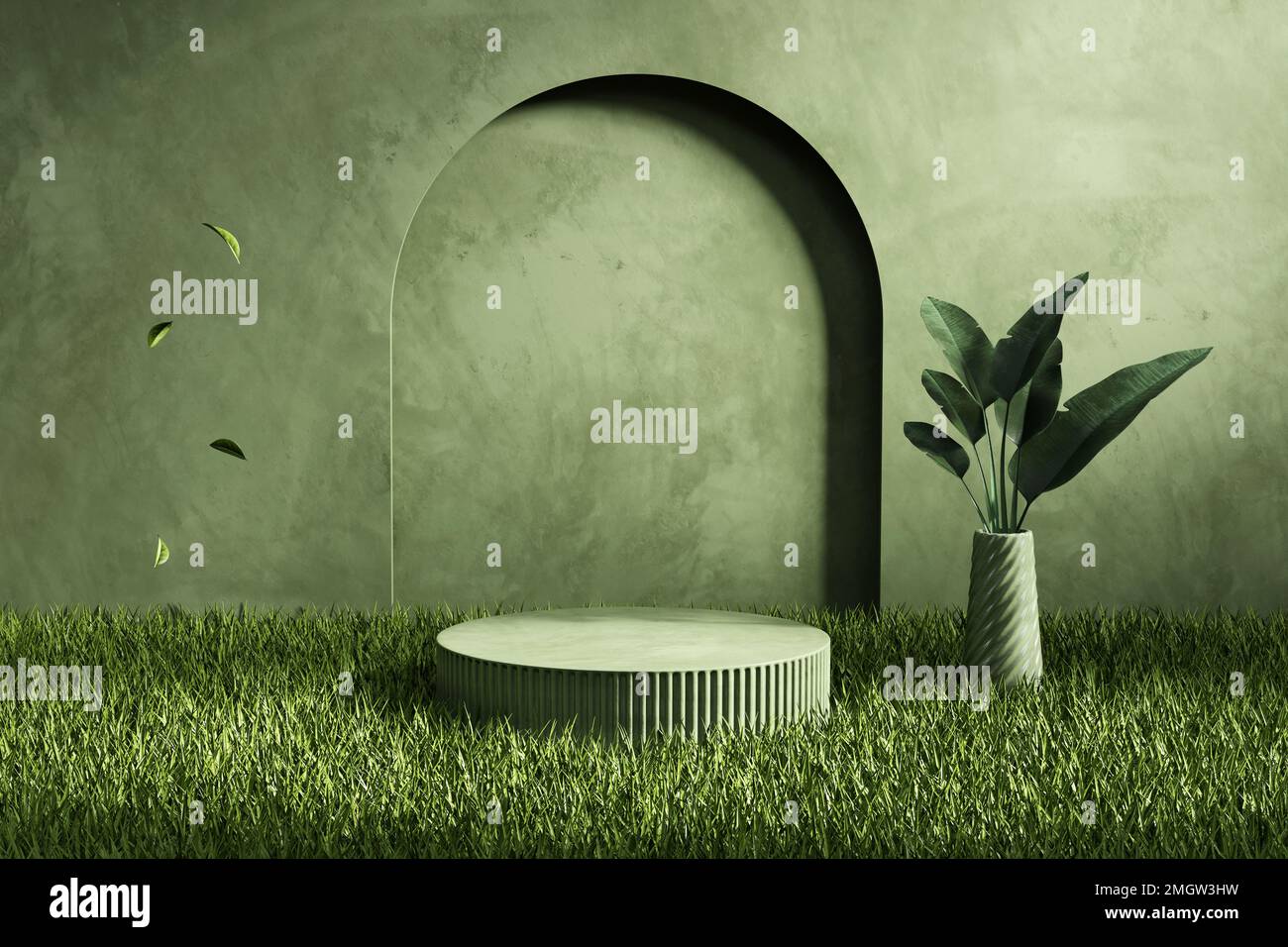 3D rendering platform podium with plant product presentation background ...