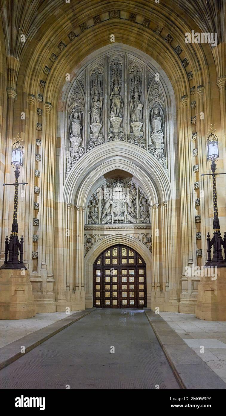 Sovereign's entrance to the House of Lords, Houses of Parliament, London, England. Stock Photo
