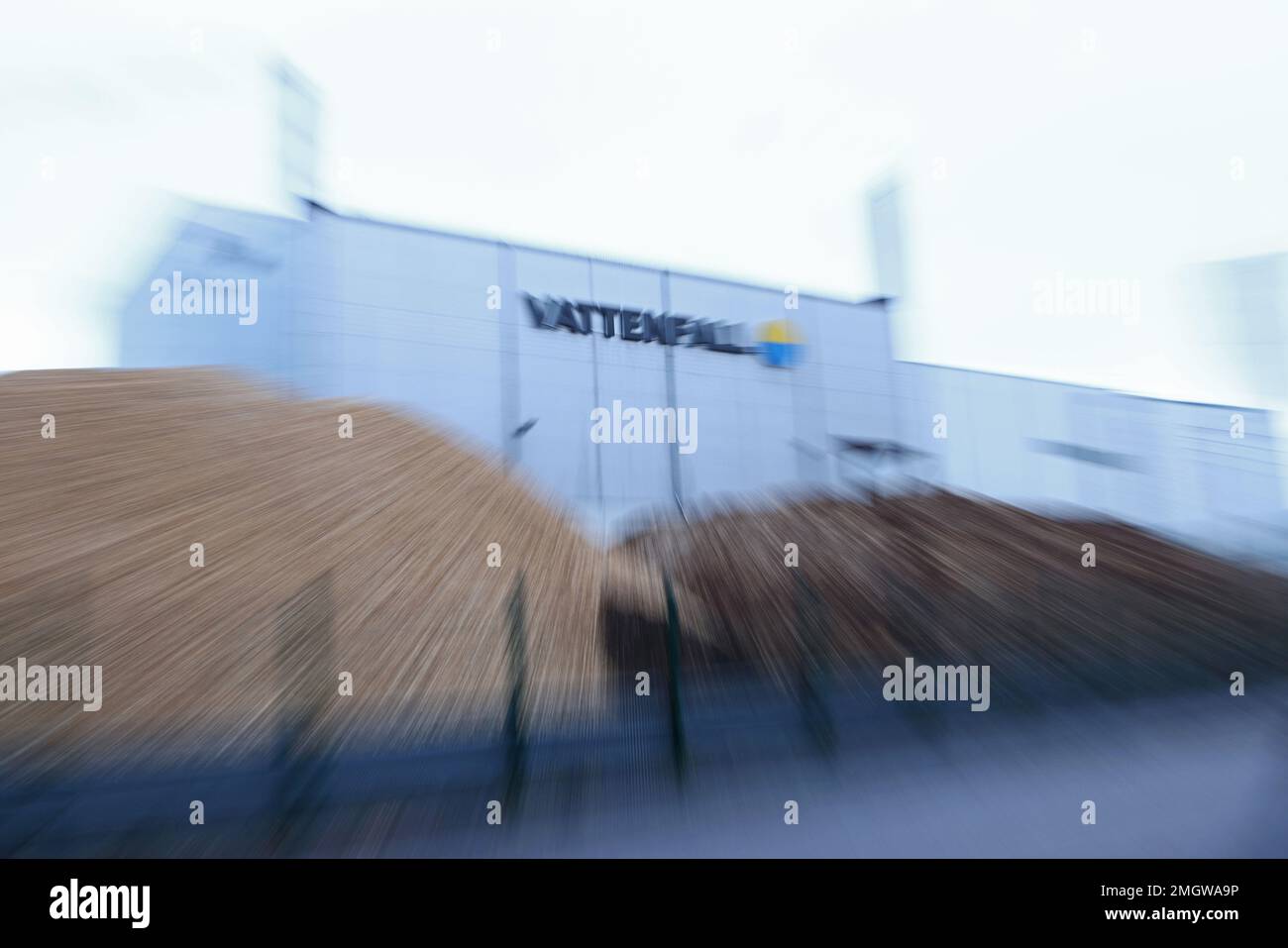 Vattenfall's CHP plant in Motala, Sweden. Here photographed during a long exposure time. Stock Photo