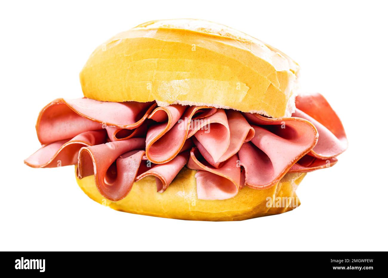 Brazilian bread sandwich with mortadella. Traditional pork snack served