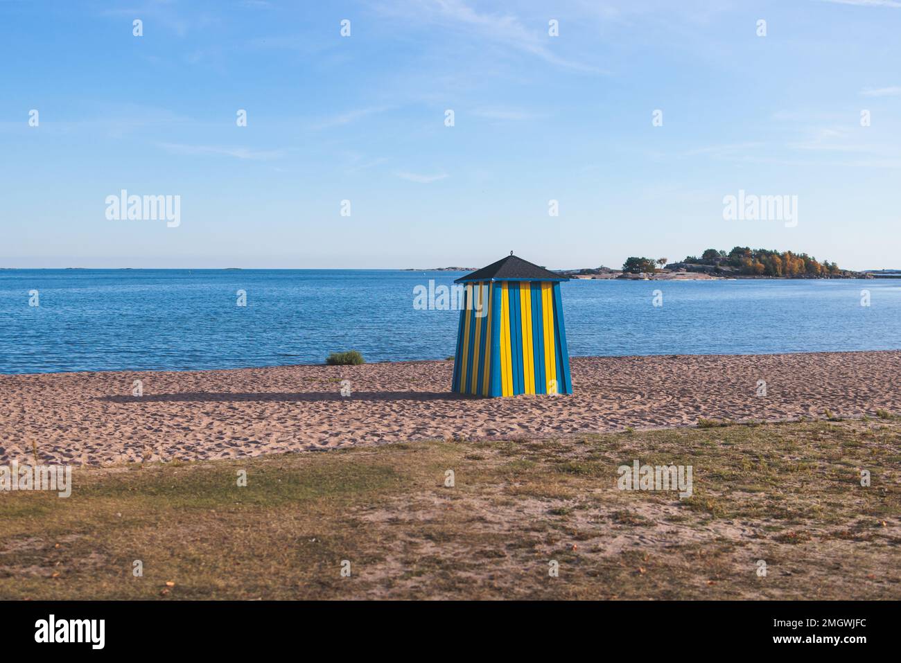 View of Hanko town coast, Hango, Finland, with beach and coastal