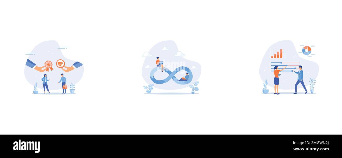 Employee appreciation, Devops, Control panel or slider for marketing campaign optimization, set flat vector modern illustration Stock Vector