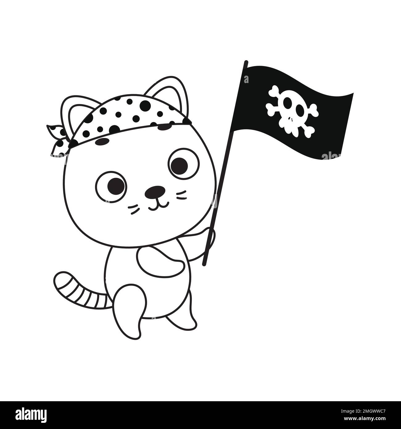Coloring page cute little cat with pirate flag. Coloring book for kids ...