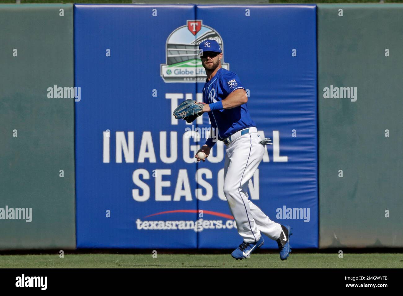 Kansas City Royals center fielder Bubba Starling fields a ball during ...