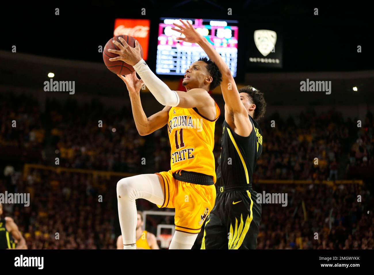 Arizona State's Alonzo Verge (11) shoots over Washington's Isaiah Stewart  (33) during the second half of an NCAA college basketball game Thursday,  March 5, 2020, in Tempe, Ariz. (AP Photo/Darryl Webb Stock Photo - Alamy