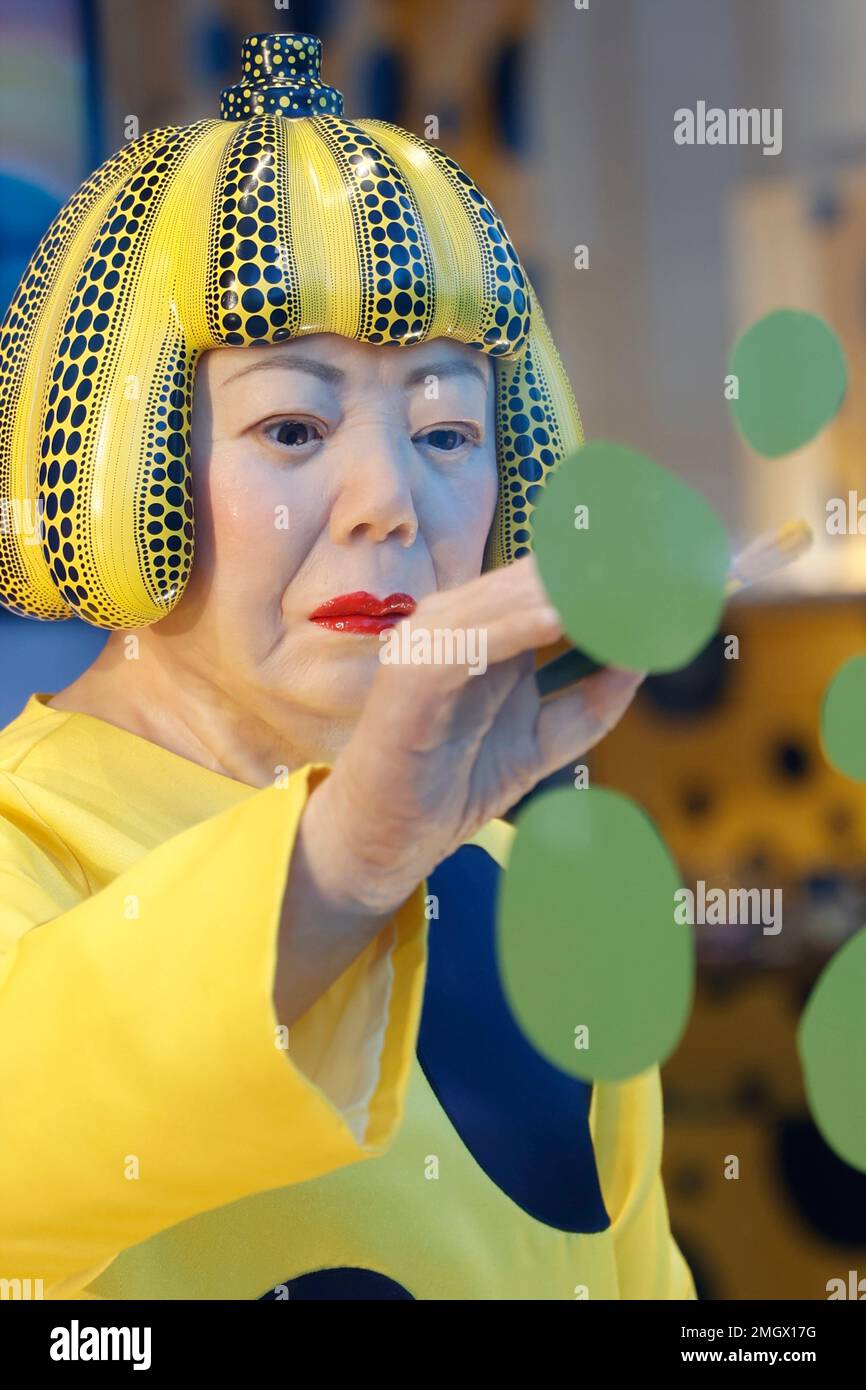 Tokyo, Japan. 26th Jan, 2023. A life-sized humanoid robot of the  contemporary artist Yayoi Kusama is on display at the Louis Vuitton  boutique in the fashion district of Tokyo. The Yayoi Kusama