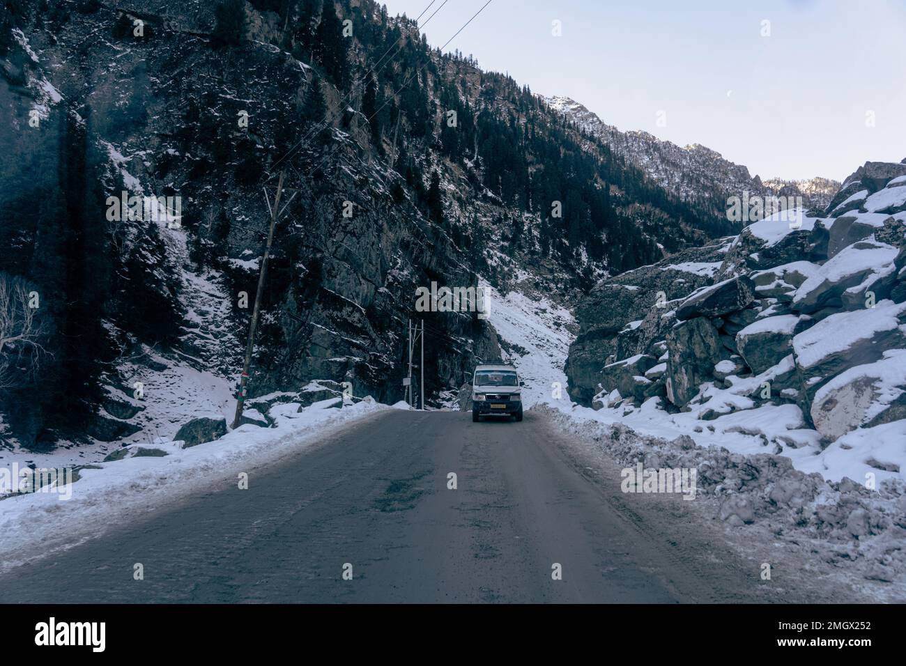 high way beside large mountain in Jammu and Kashmir . Stock Photo