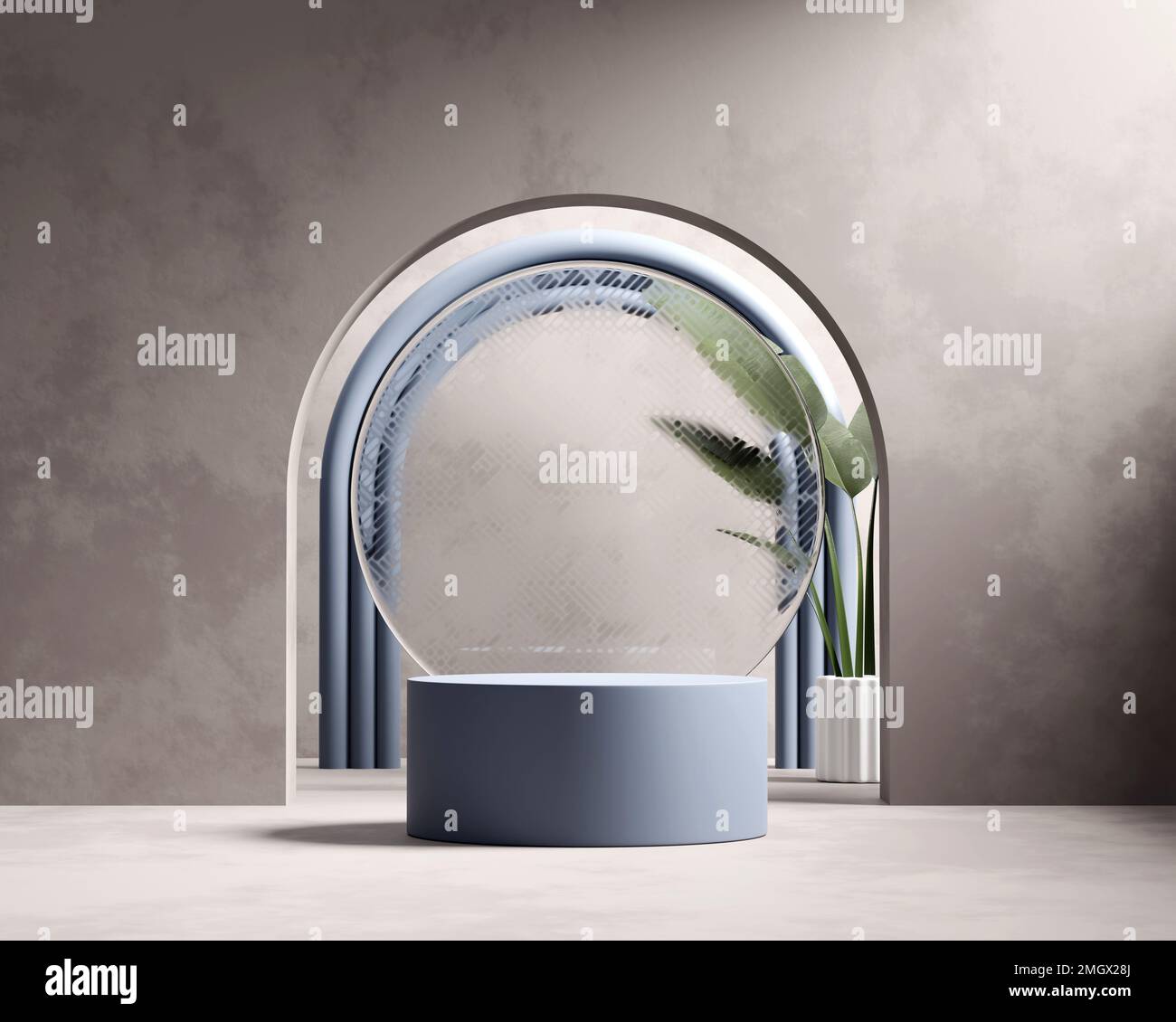 3D rendering platform podium with plant product presentation background ...