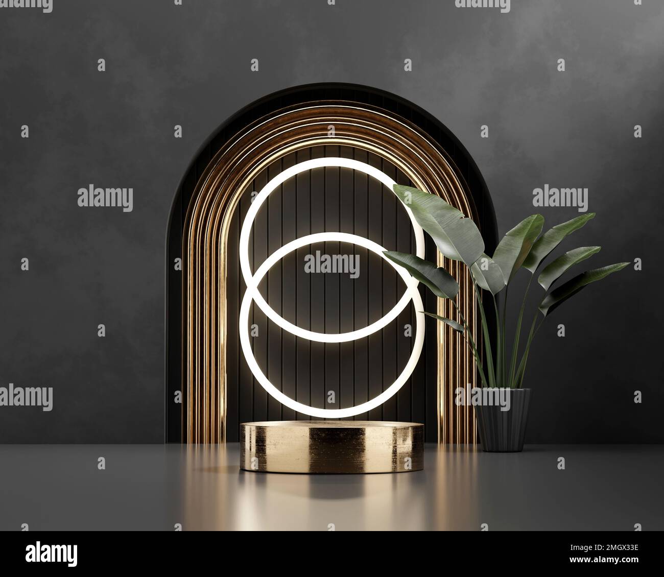 3D rendering platform podium with plant product presentation background ...