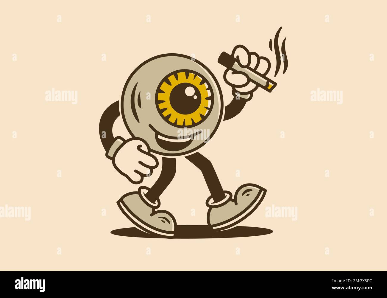 Character mascot illustration design of eyeball holding a cigarette