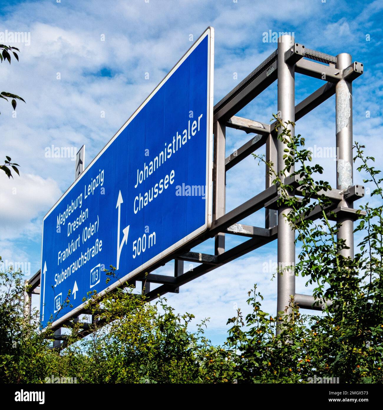 A113 Motorway sign,Baumschulenweg, Treptow-Köpenick, Berlin Stock Photo