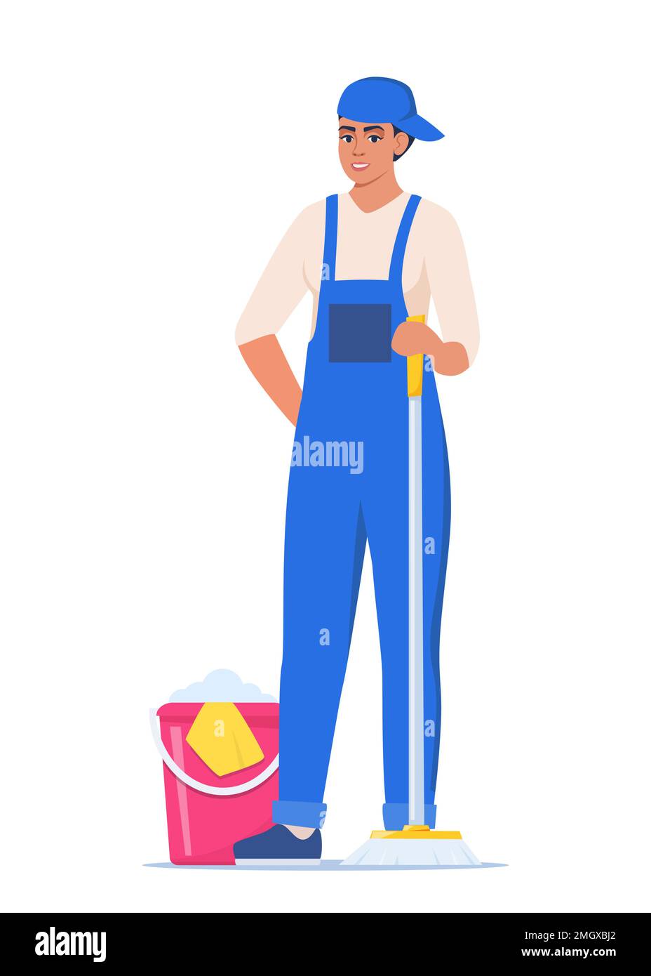 Cleaning service woman character in uniform with mop. Worker of ...