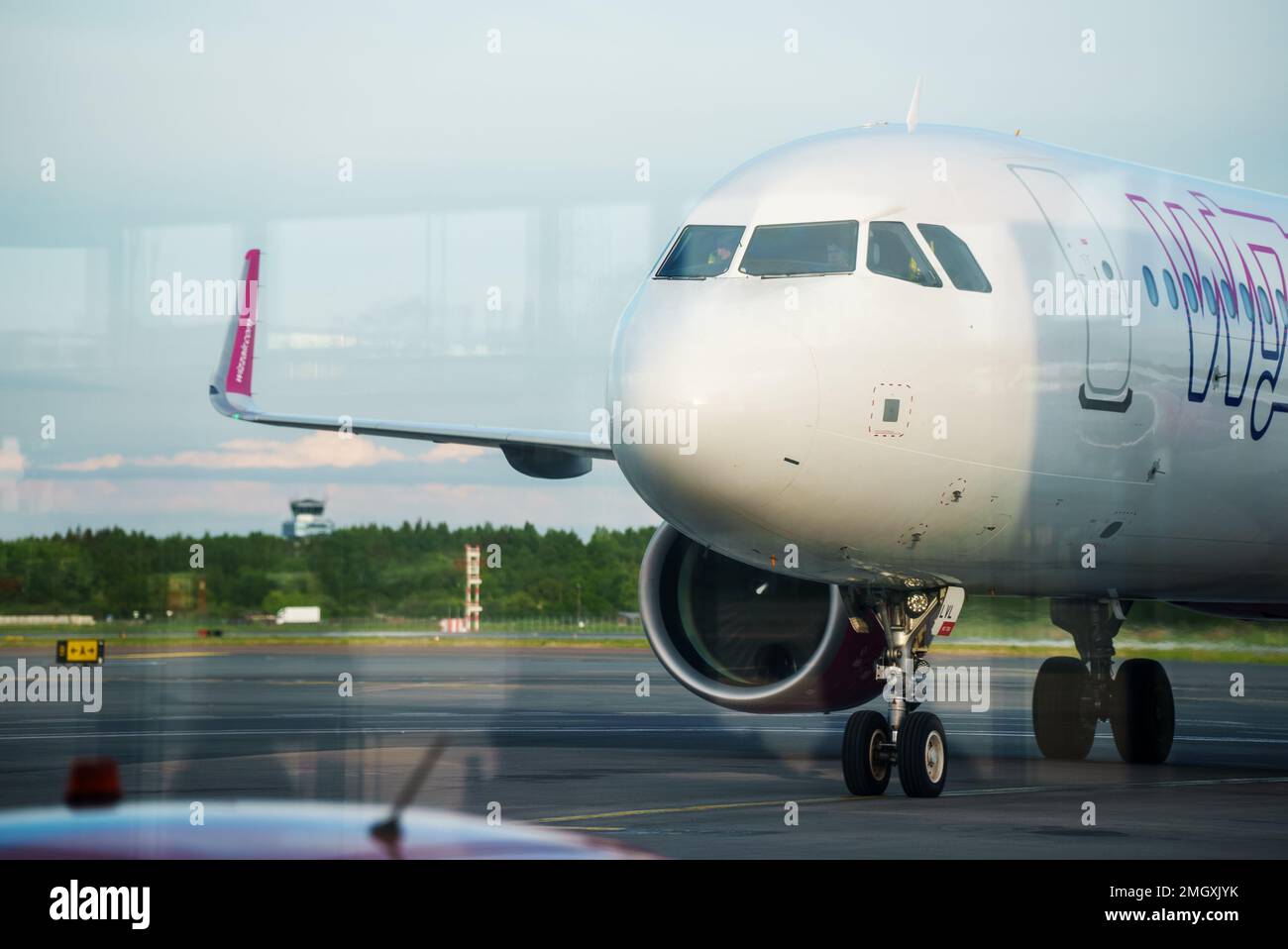 Tallinn, Estonia - 10.06.2022: Wizz air airline company plane in Lennart Meri Airport. Stock Photo