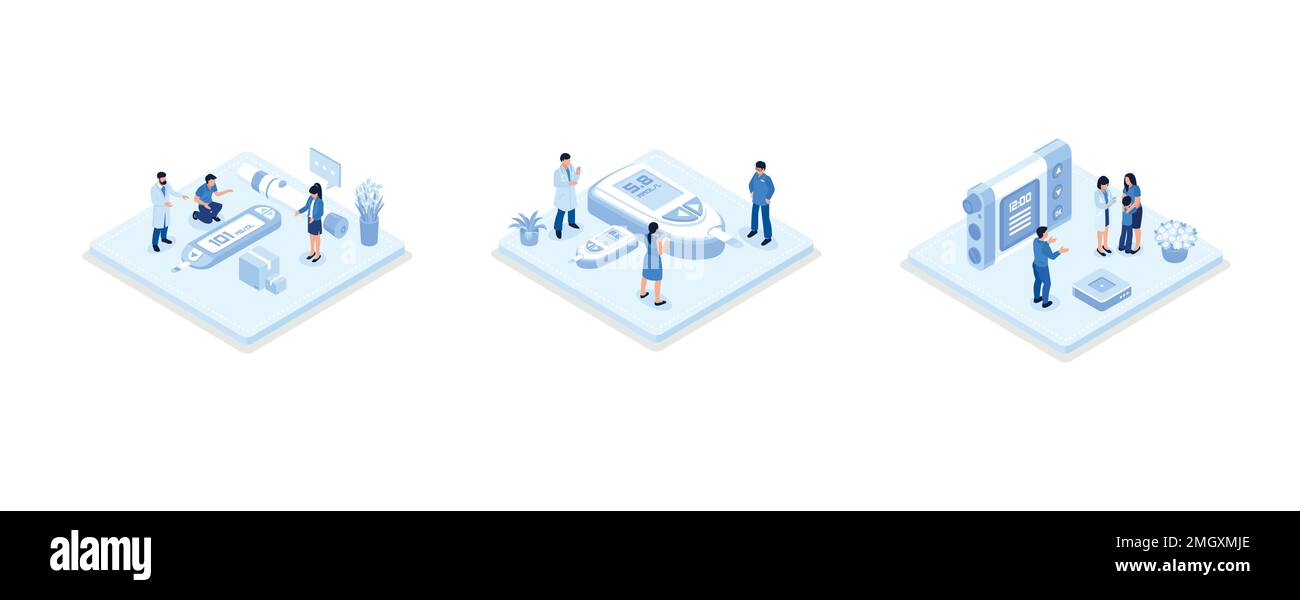 Doctor and patient check blood sugar level with and diabetic