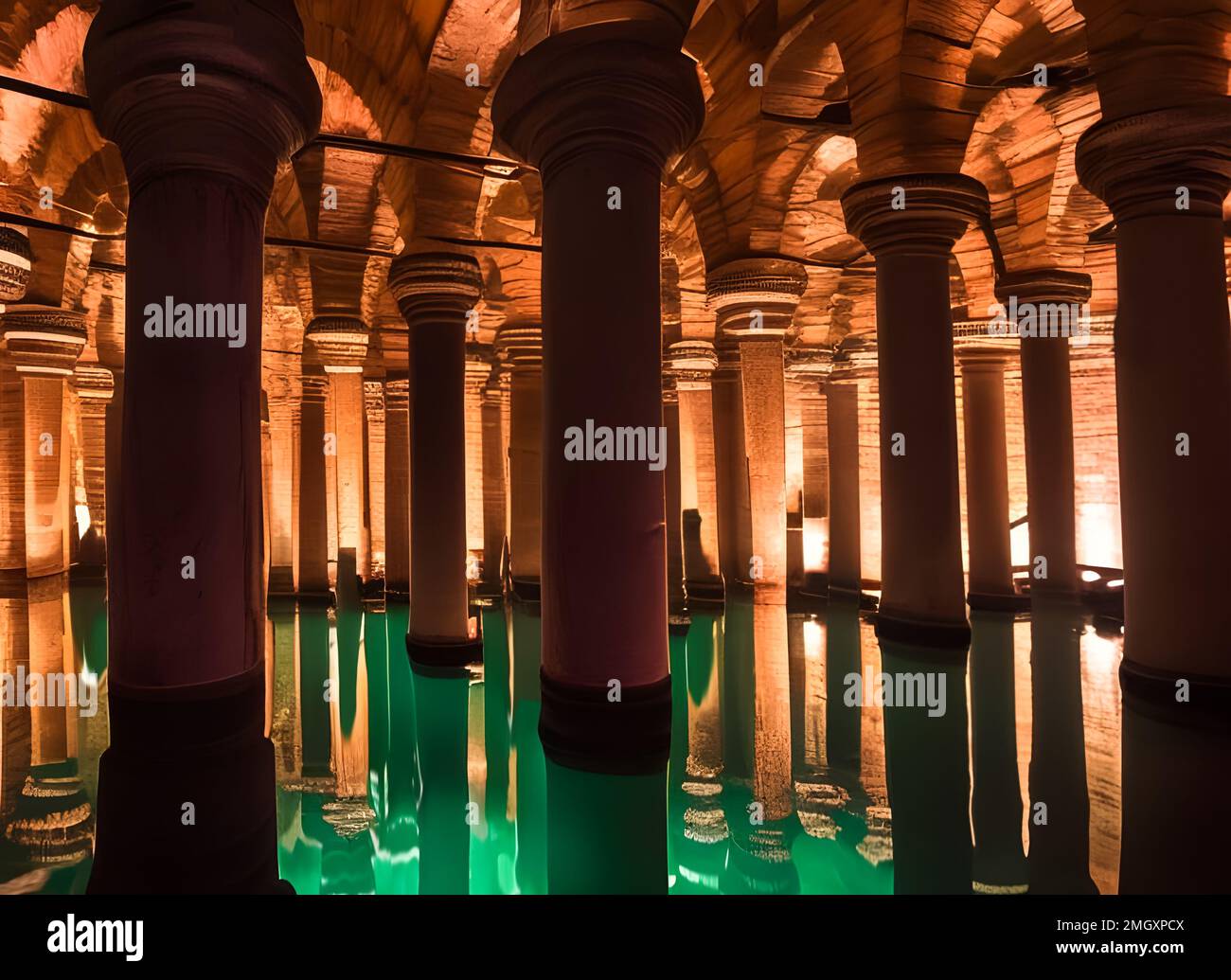 Basilica Cistern, Istanbul, Turkey depiction. One of the ancient wonders of the world. Stock Photo