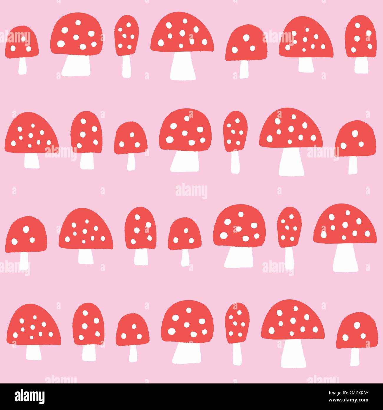 Mushroom background pattern . Vector seamless repeat of red spotted hand drawn textured mushrooms.  Stock Vector