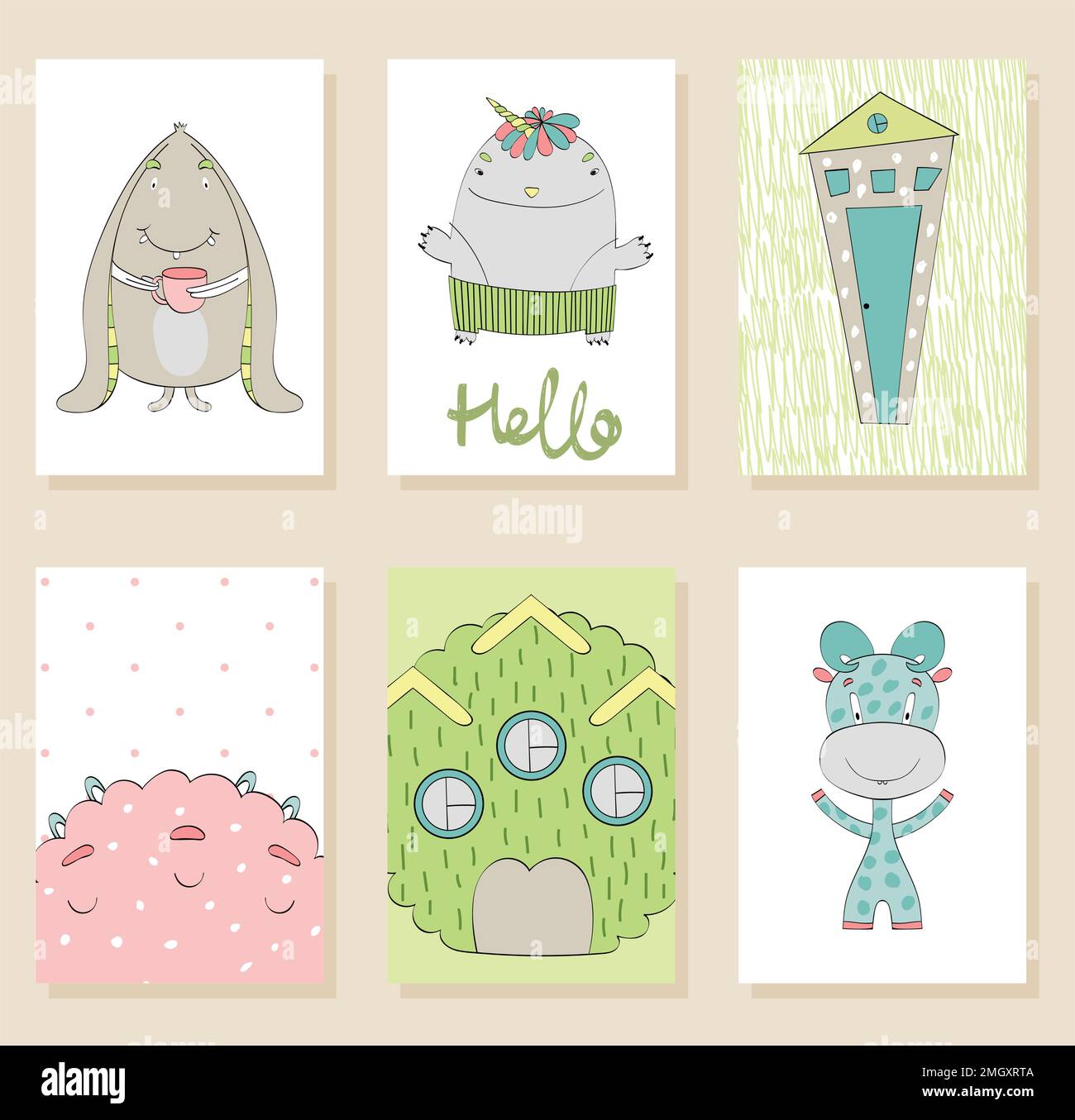 funny monsters cards Stock Vector