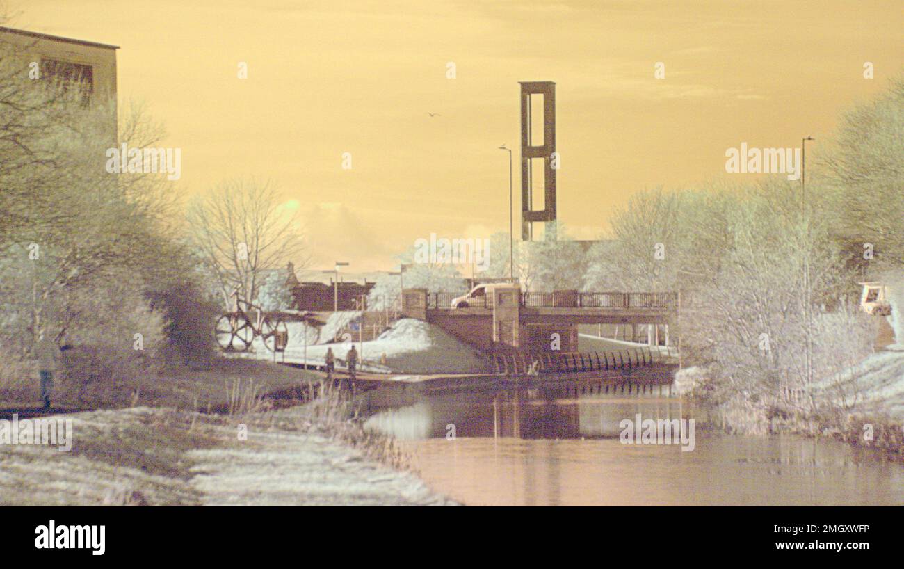 Infra red pictorial faux colour shot of the forth and clyde canal tow path in Clydebank Stock Photo