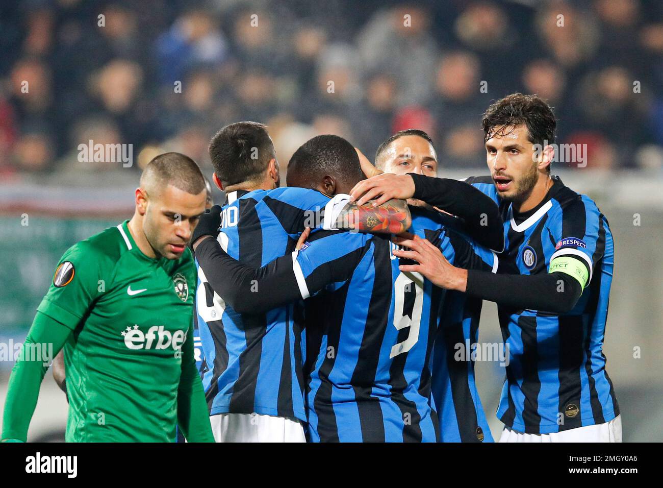 Ludogorets' team celebrate their first goal during the Europa