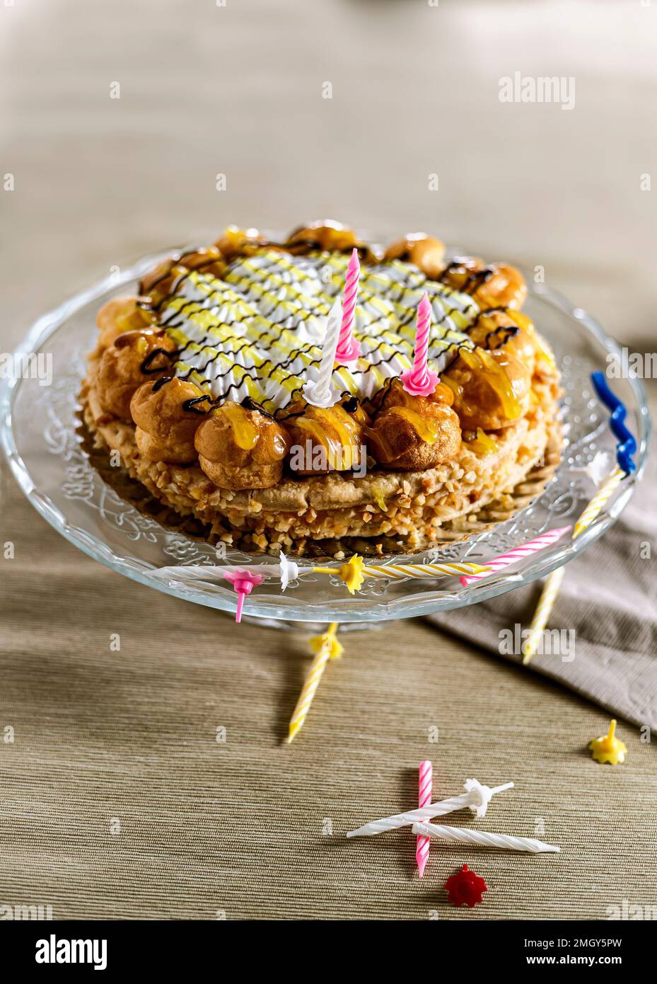 birthday cake with candles on light background Stock Photo - Alamy