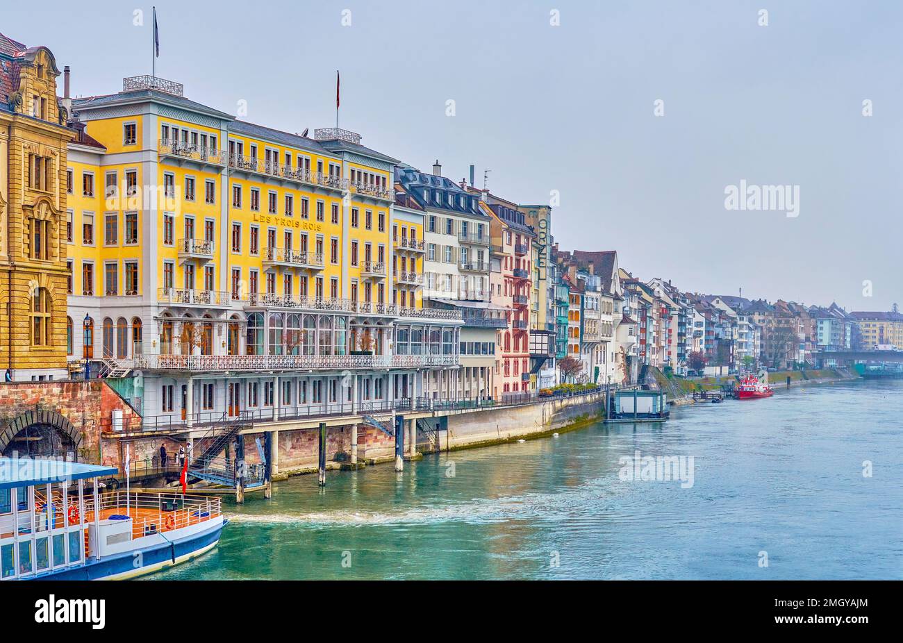 BASEL, SWITZERLAND - APRIL 1, 2022: The riverside historical houses in ...