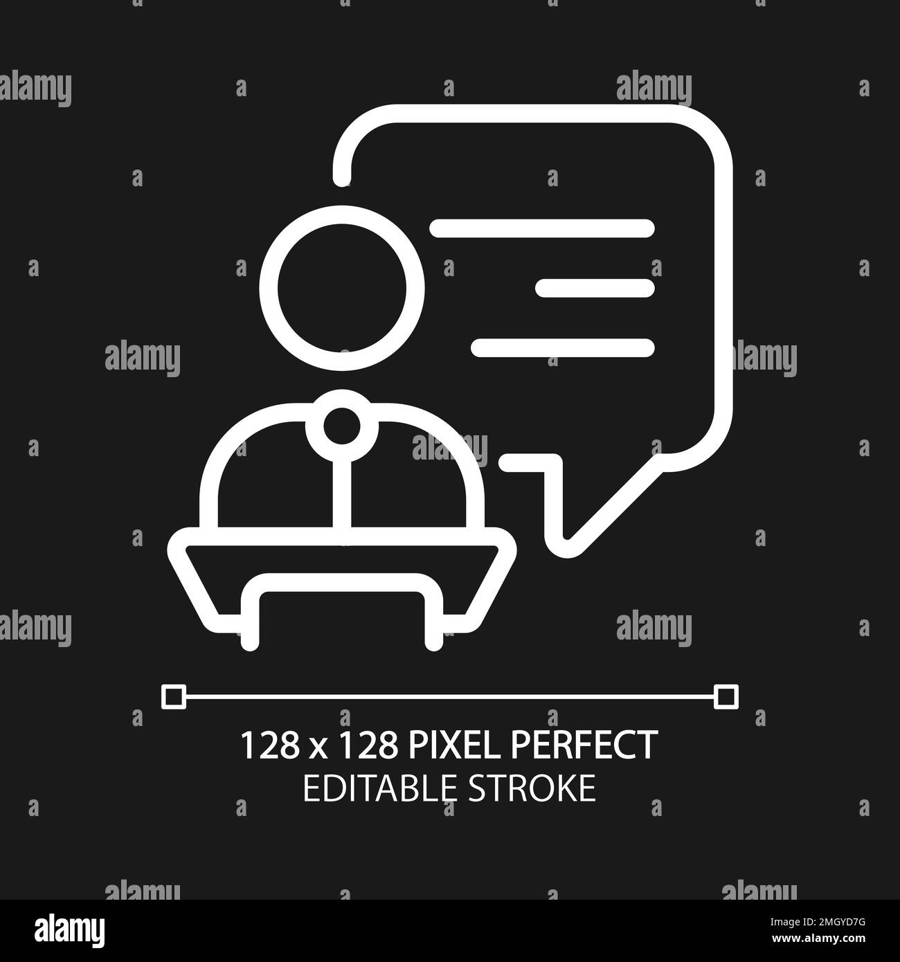 Public performance pixel perfect white linear icon for dark theme Stock Vector