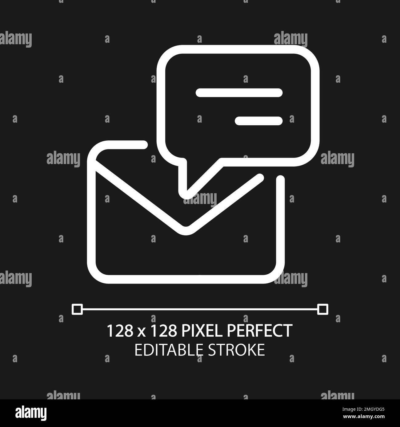 Speech bubble with envelope pixel perfect white linear icon for dark theme Stock Vector