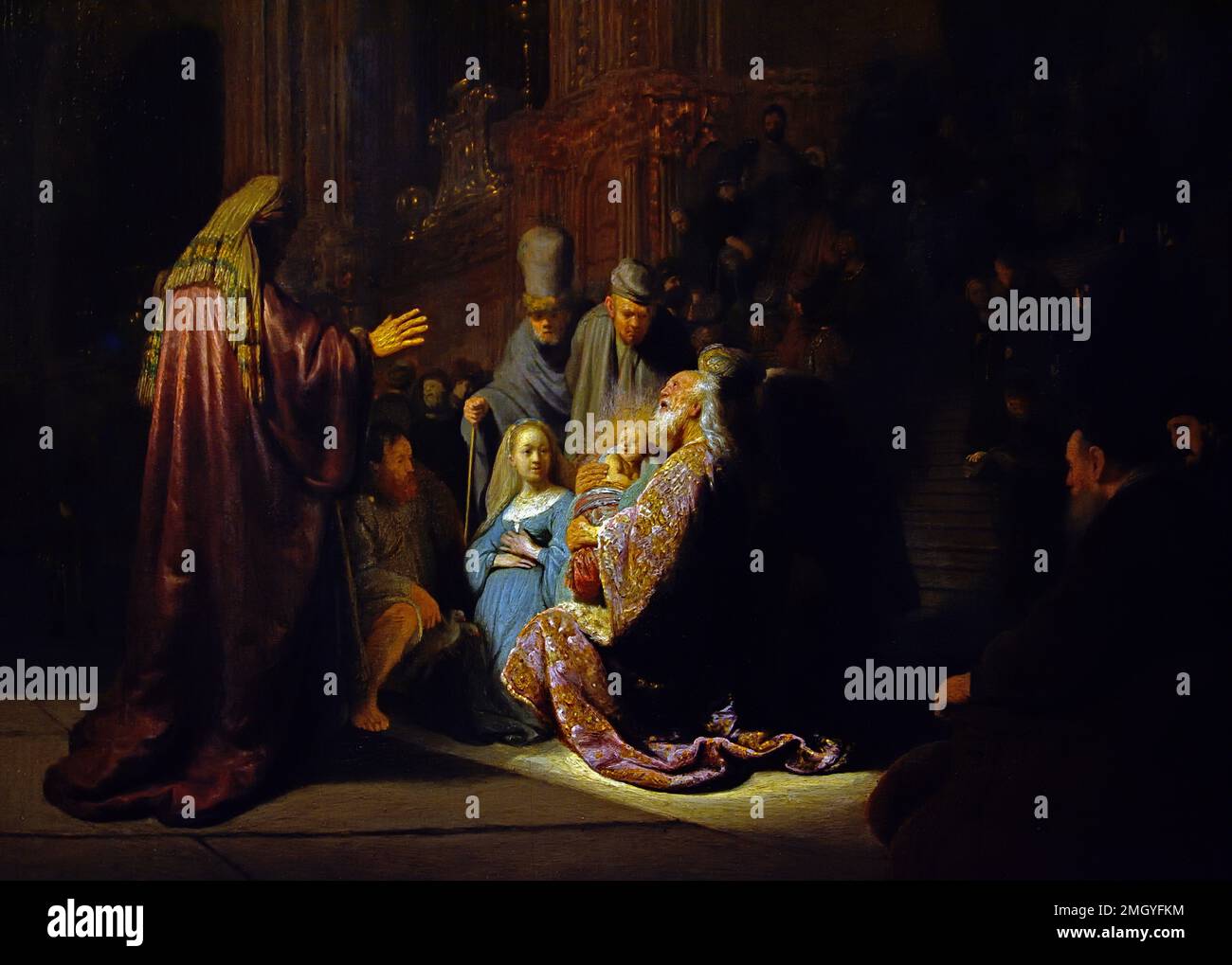 Simeon's Song of Praise 1631  Rembrandt, Rembrandt Harmenszoon van Rijn, 1606-1669, The, Netherlands, Dutch, Joseph and Mary temple,  newborn baby Jesus to God,,recognised , Simeon , Messiah Stock Photo