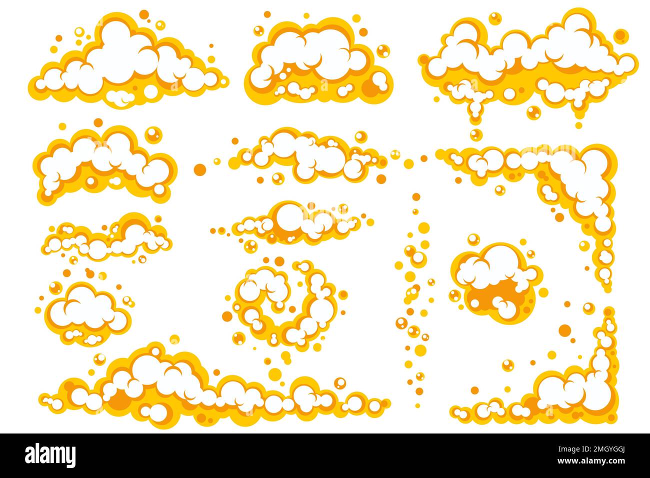 Cartoon beer foam set with bubbles. Vector illustration. EPS 10 Stock