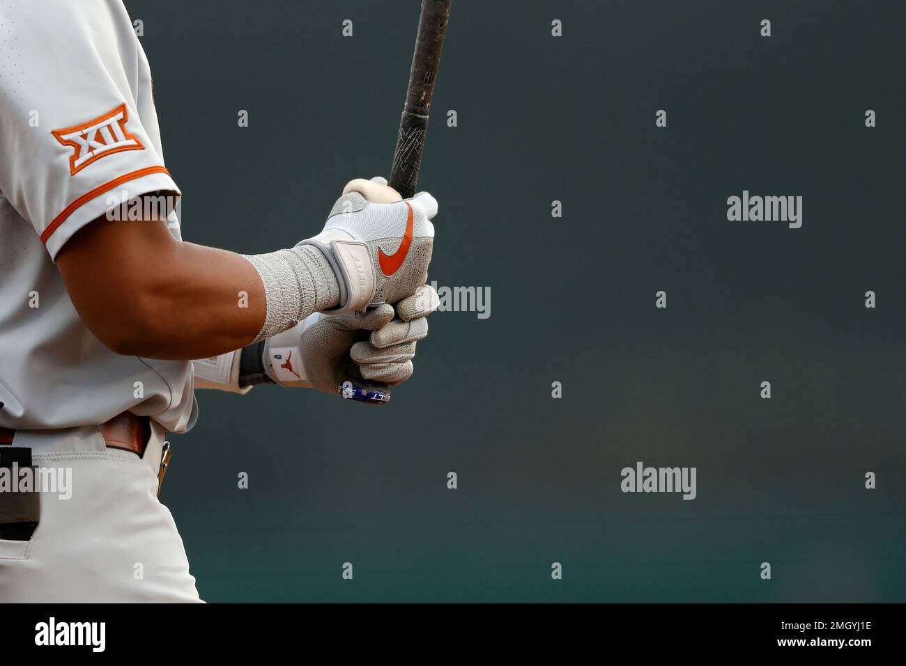 A detail view of a Texas's baseball player's batting gloves are seen during an at bar during an