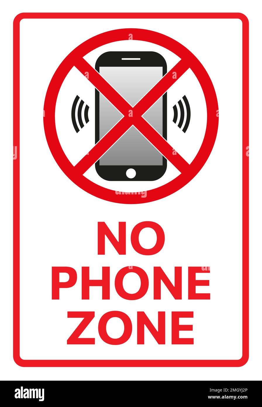 Telephone warning stop sign icon. With text NO PHONE ZONE. Vector