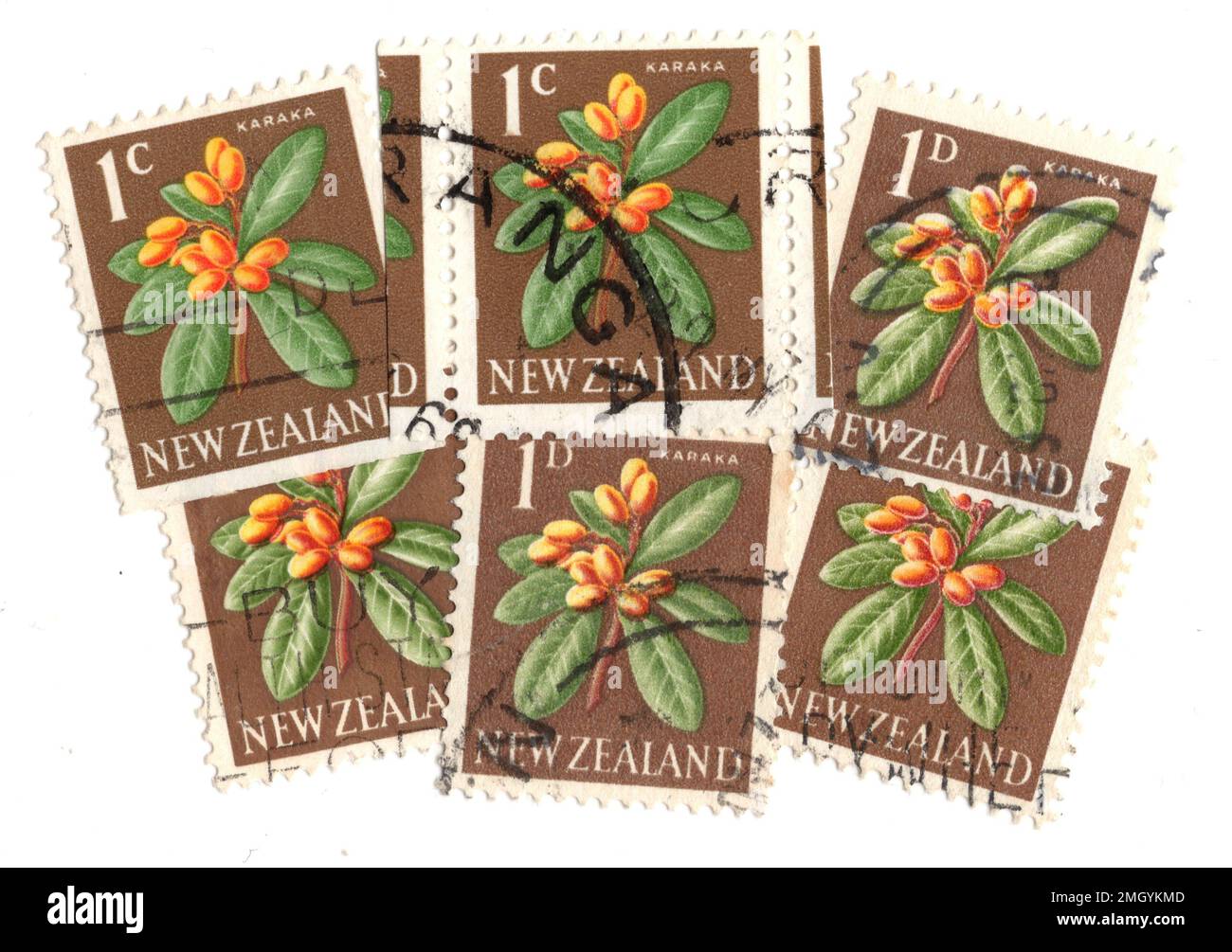 Vintage postage stamps from New Zealand on a white background. Stock Photo