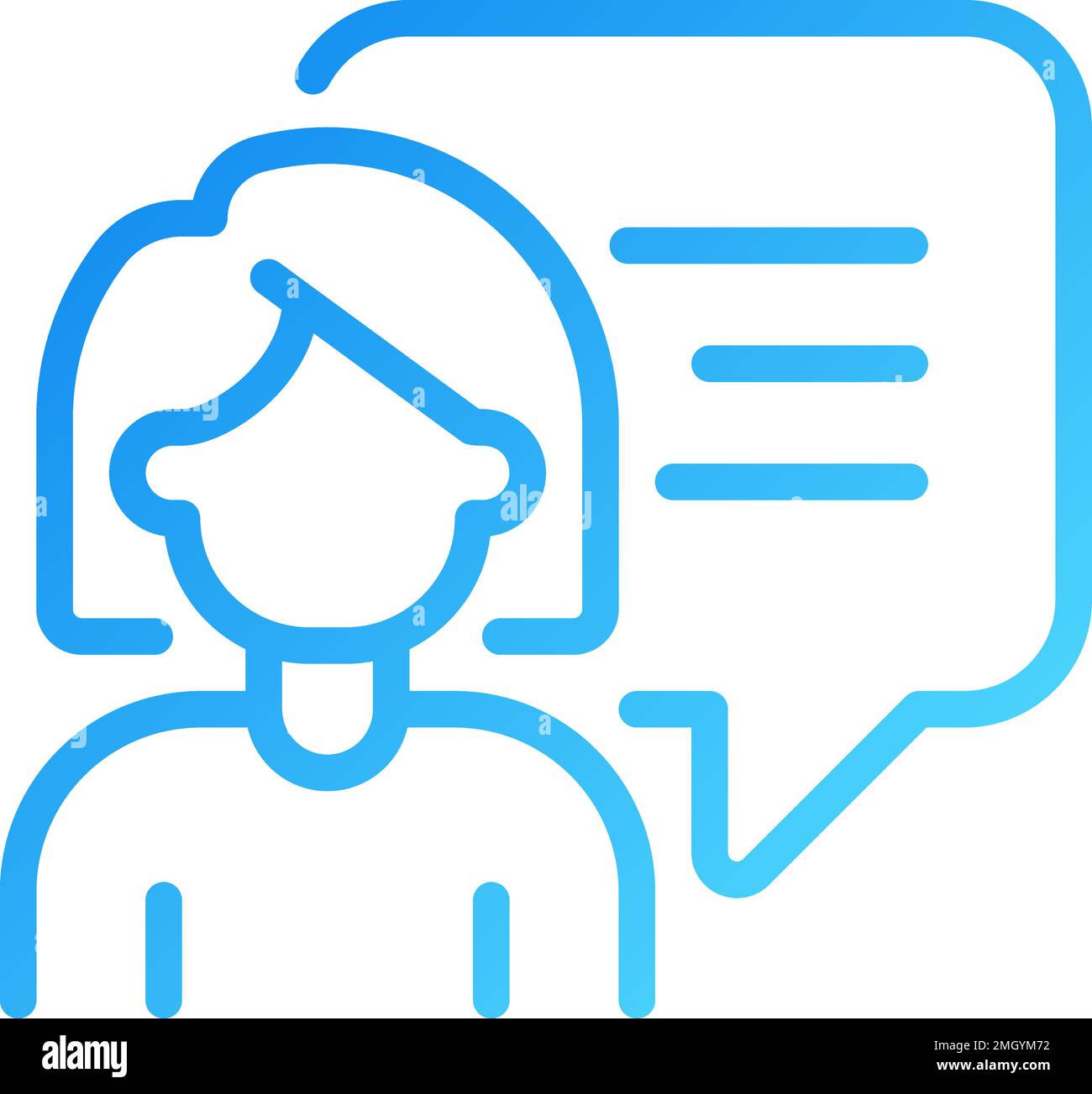 Talking woman with speech bubble pixel perfect gradient linear vector icon Stock Vector