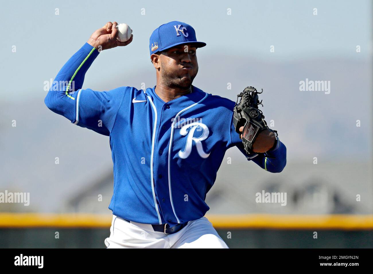 Kansas City Royals pitcher Arnaldo Hernandez throws during spring training  baseball practice Sunday, Feb. 16, 2020, in Surprise, Ariz. (AP  Photo/Charlie Riedel Stock Photo - Alamy