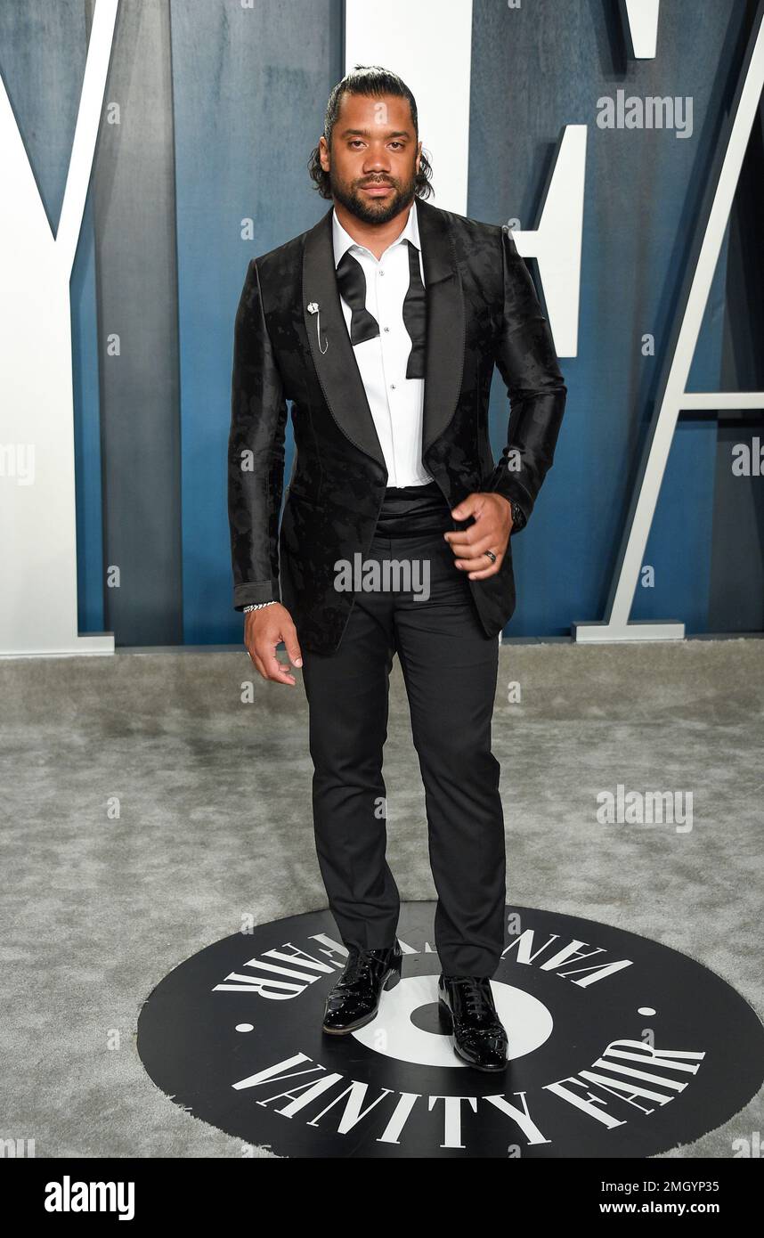 NFL quarterback Russell Wilson arrives at the Vanity Fair Oscar Party