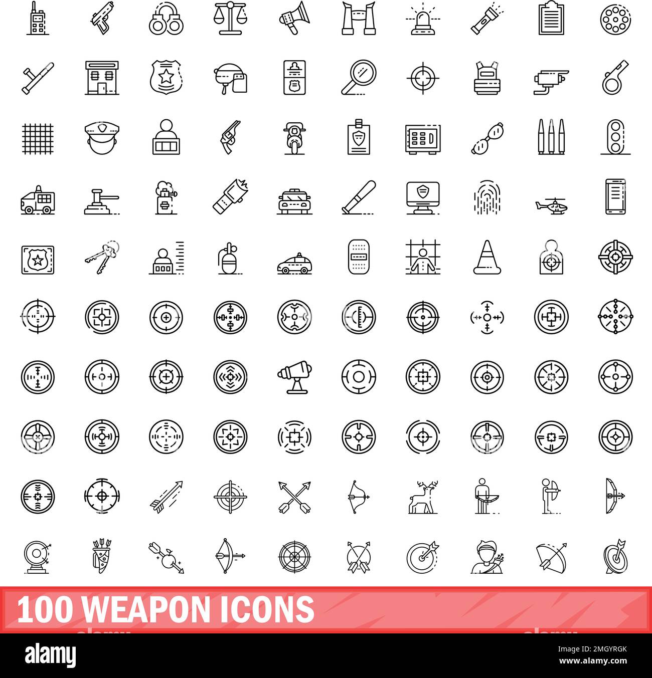 100 weapon icons set. Outline illustration of 100 weapon icons vector ...