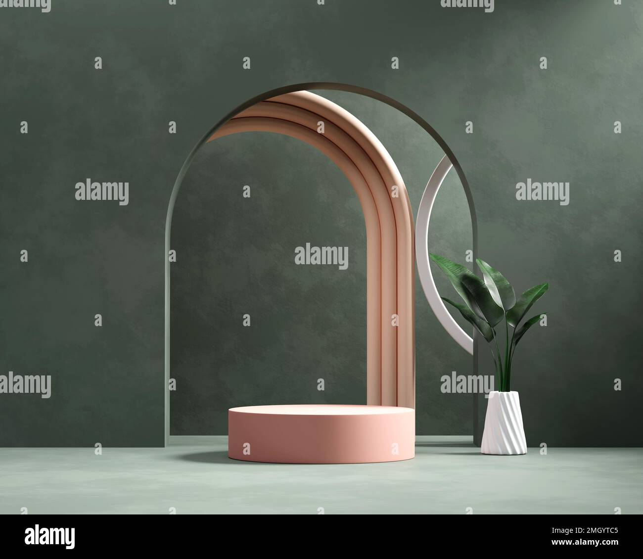 3D rendering platform podium with plant product presentation background ...
