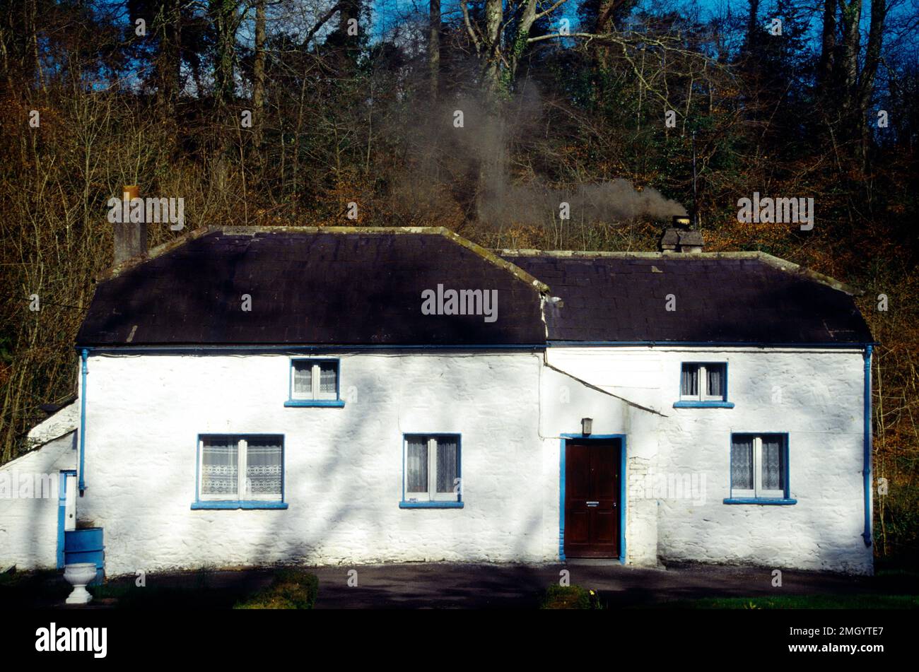 County Meath Ireland Cottage with Smoking Chimney Stack Stock Photo