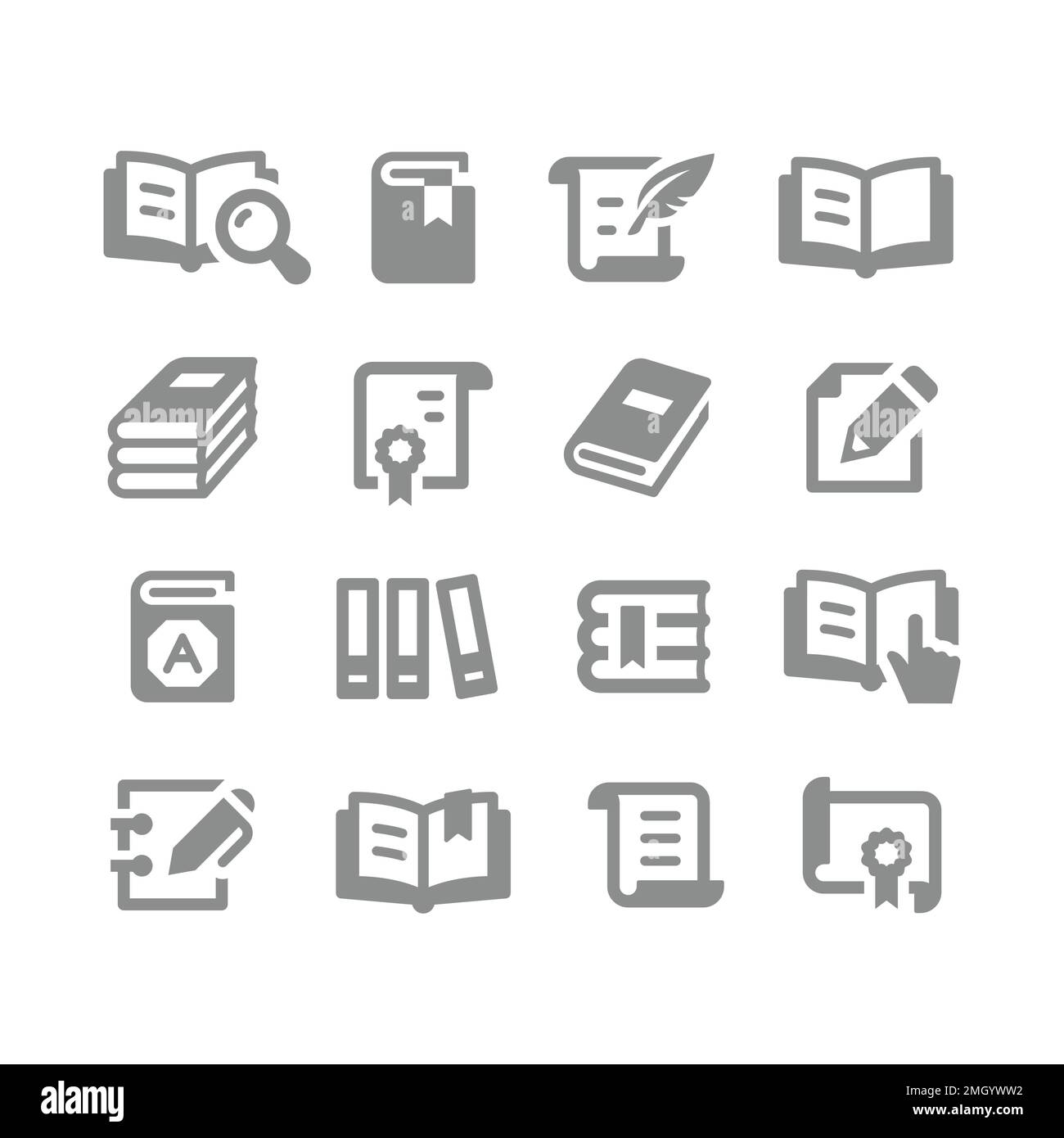 Book, open and textbook vector icon set. Pile of books, document and paper icons. Stock Vector