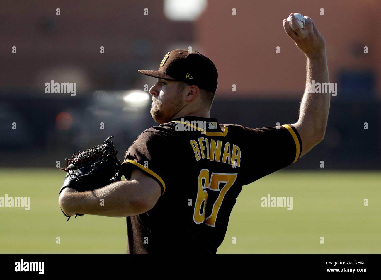 San Diego Padres pitcher David Bednar throws during spring training