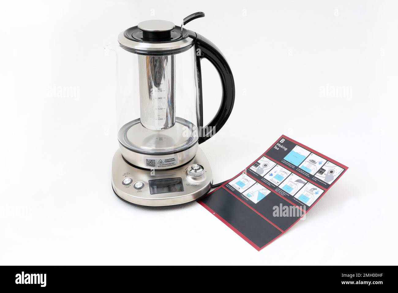 Electric Smart Glass Tea Kettle with Temperature Control Stock Photo